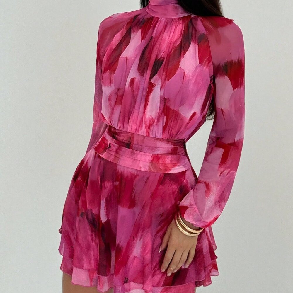 Purple Casual Women's Romantic Long Sleeve Tie Dye Dress - Picture 5 of 7